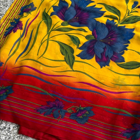 Vibrant Yellow and Red Floral Saree - Picture 3 of 4